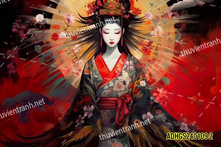Tranh dán tường hoa cô gái Geisha Nhật Bản-ADHGS240109-2 - Kết quả tìm kiếm tranh tường